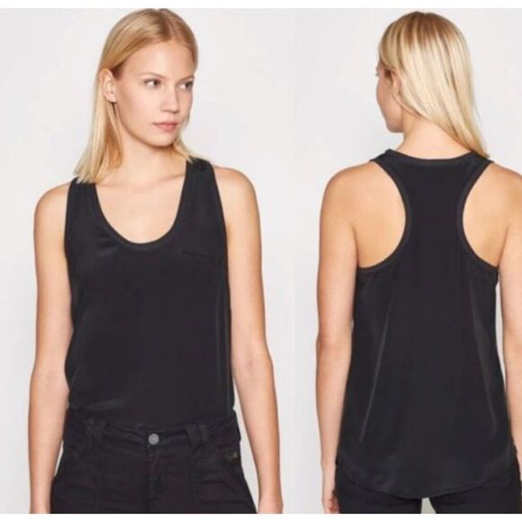 Joie Alicia Silk Racerback Pocket Tank Ribbed Edge Black Size Small - Picture 1 of 9